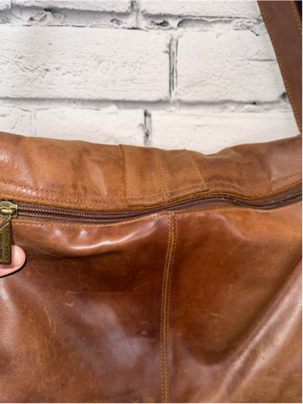 Women's Vera Pelle Leaf Bags Brown Leather Crossbody Messenger Bag Purse 11x10x3 - Picture 10 of 16